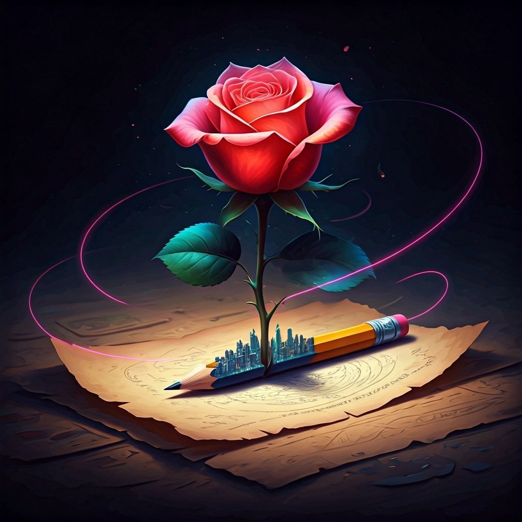 Rose Blooming From Pencil Reveals Miniature Cityscape