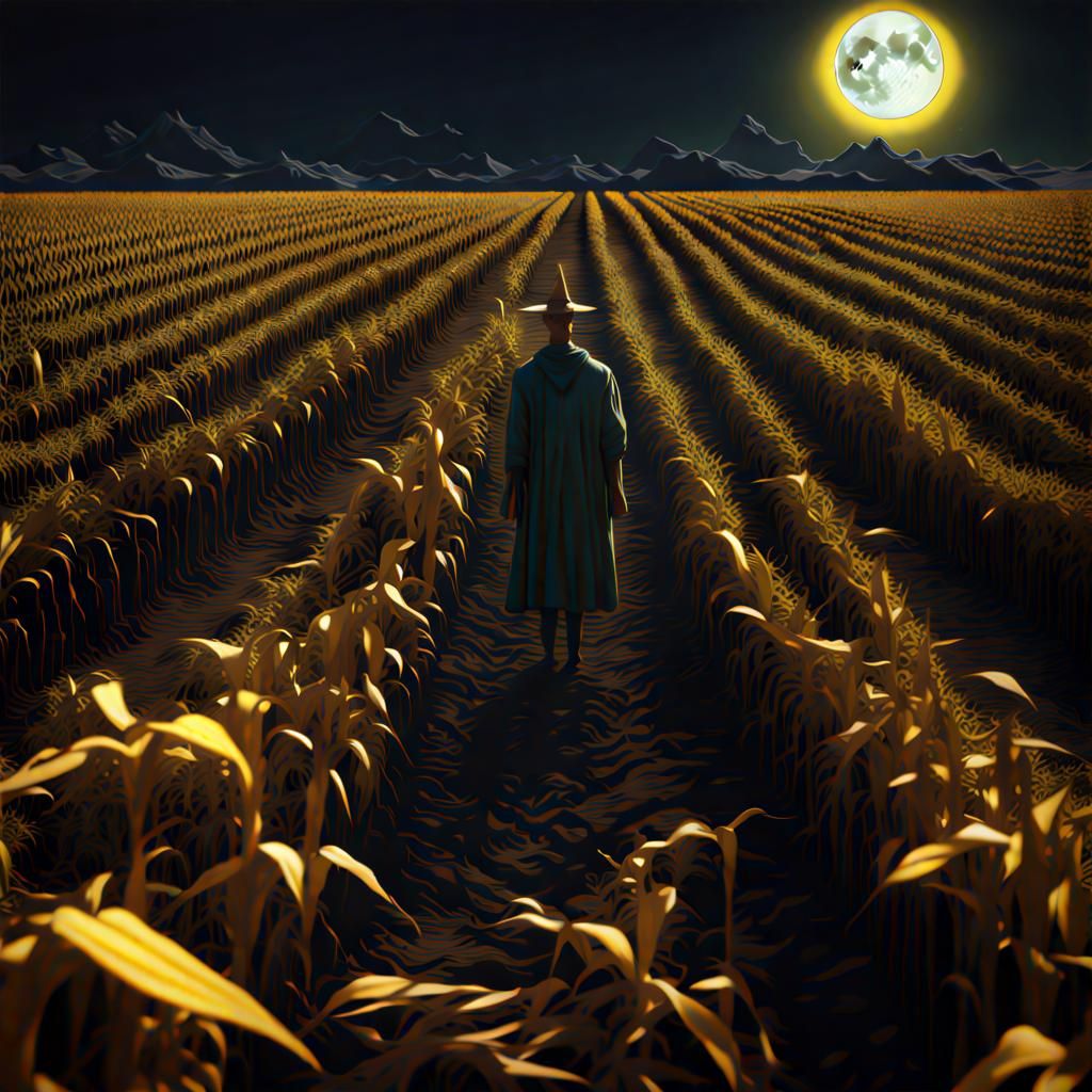Eerie Cornfield Moonlit Scarecrow in Brutalist 3D