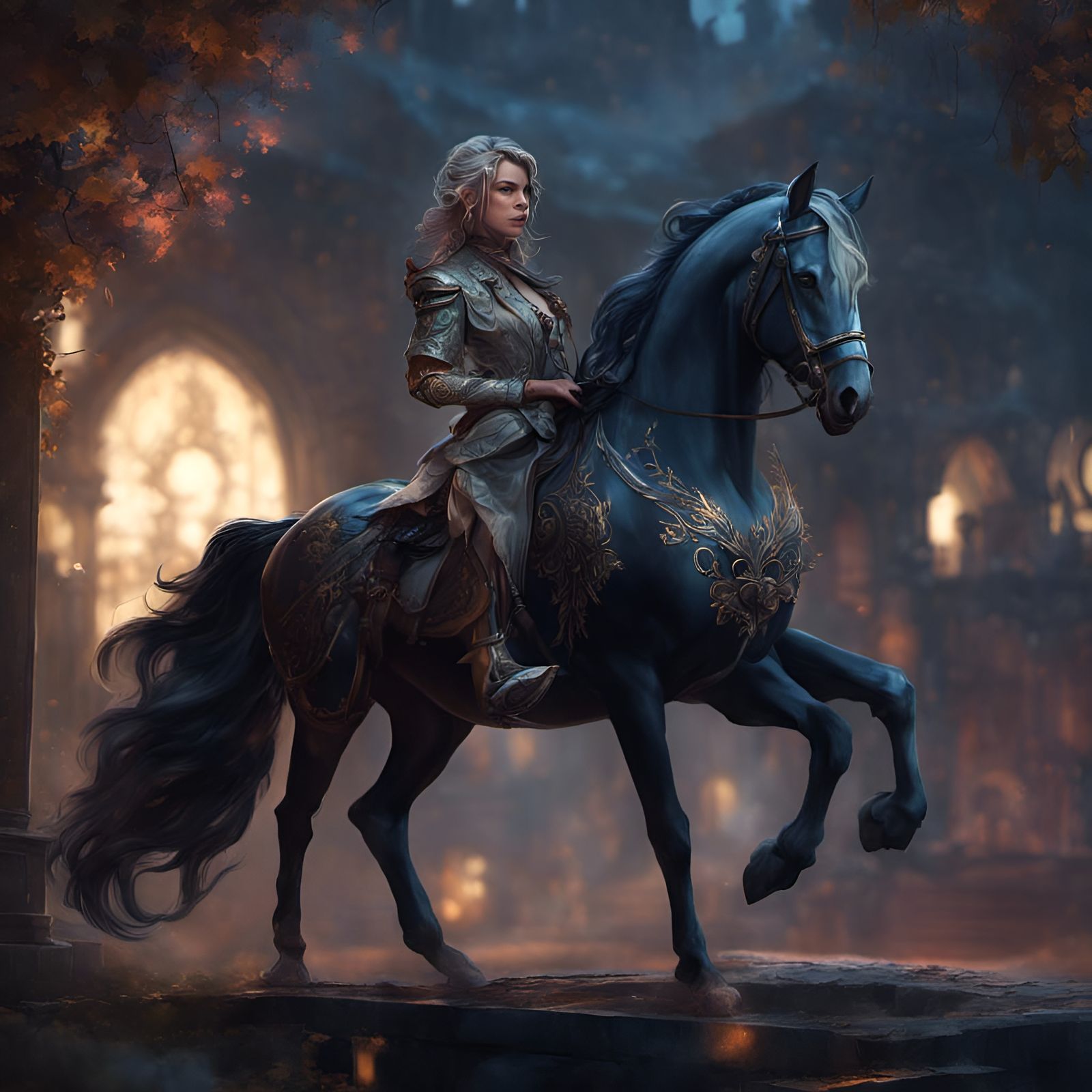 Dramatic Knight and Horse Portrait in Digital Art Style