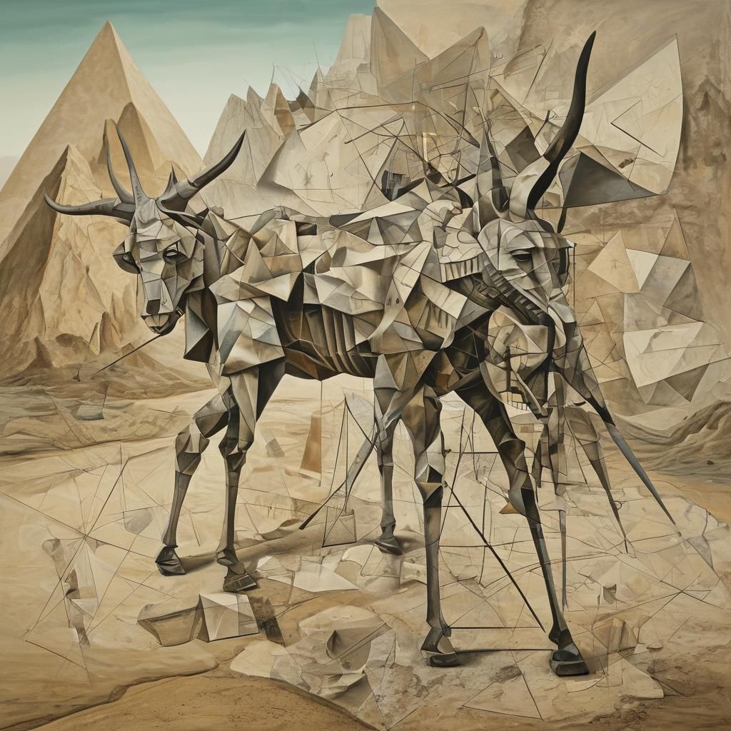 Cubist Donkey in Surreal Abstract Landscape