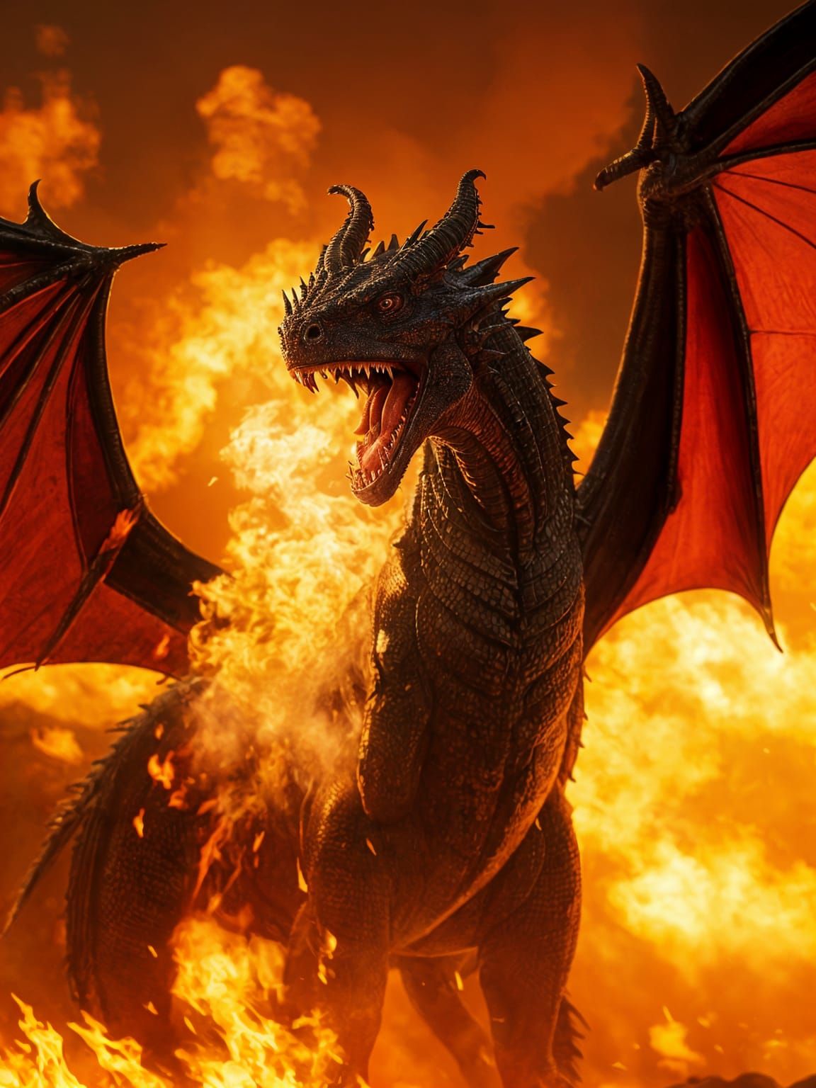 Fierce Dragon Unleashes Fire Breath in Cinematic Style