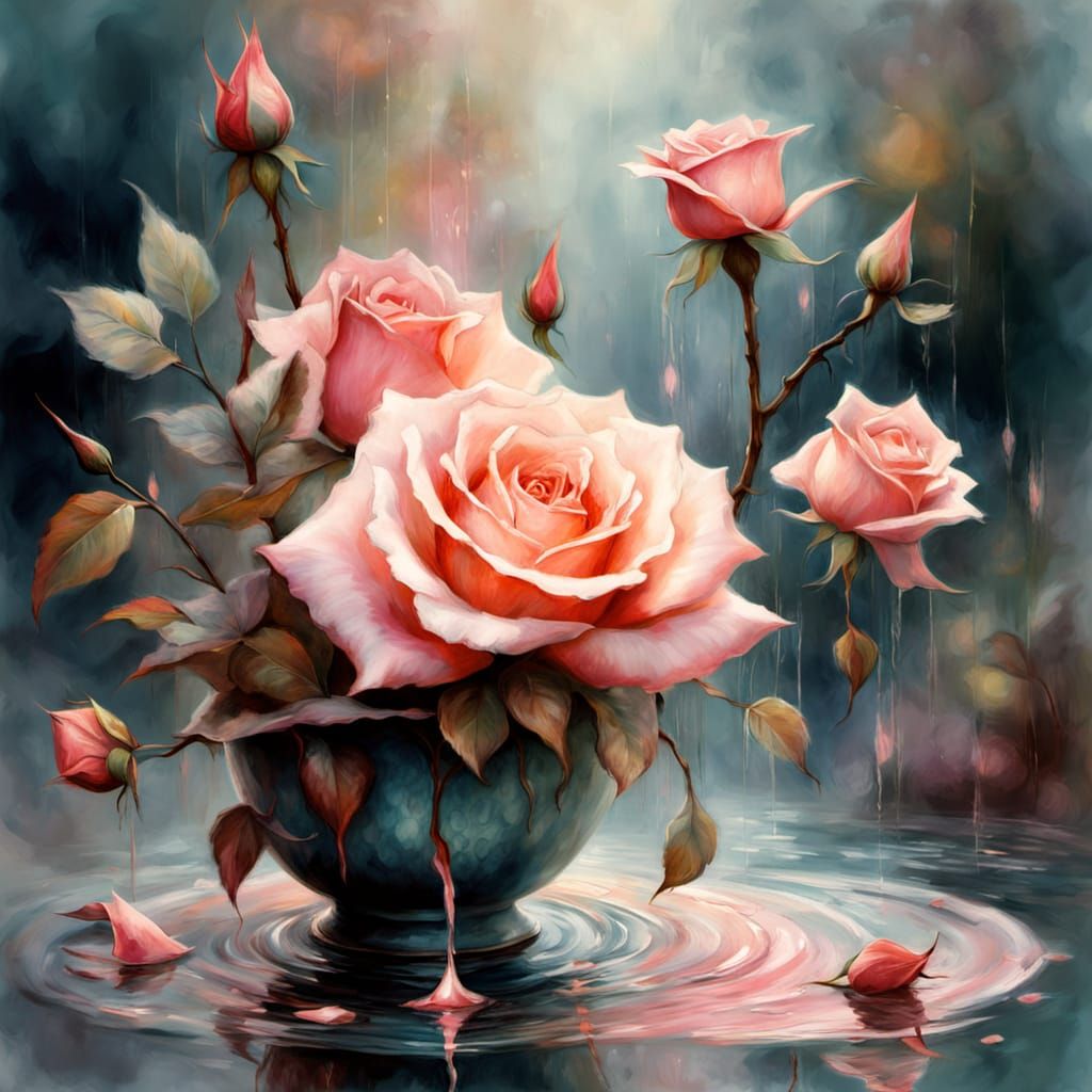 Ethereal Elf Paints Rose in Vibrant Garden