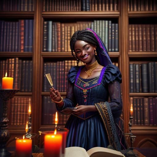 Beautiful Girl with Candles and Books, Hyperrealistic Image