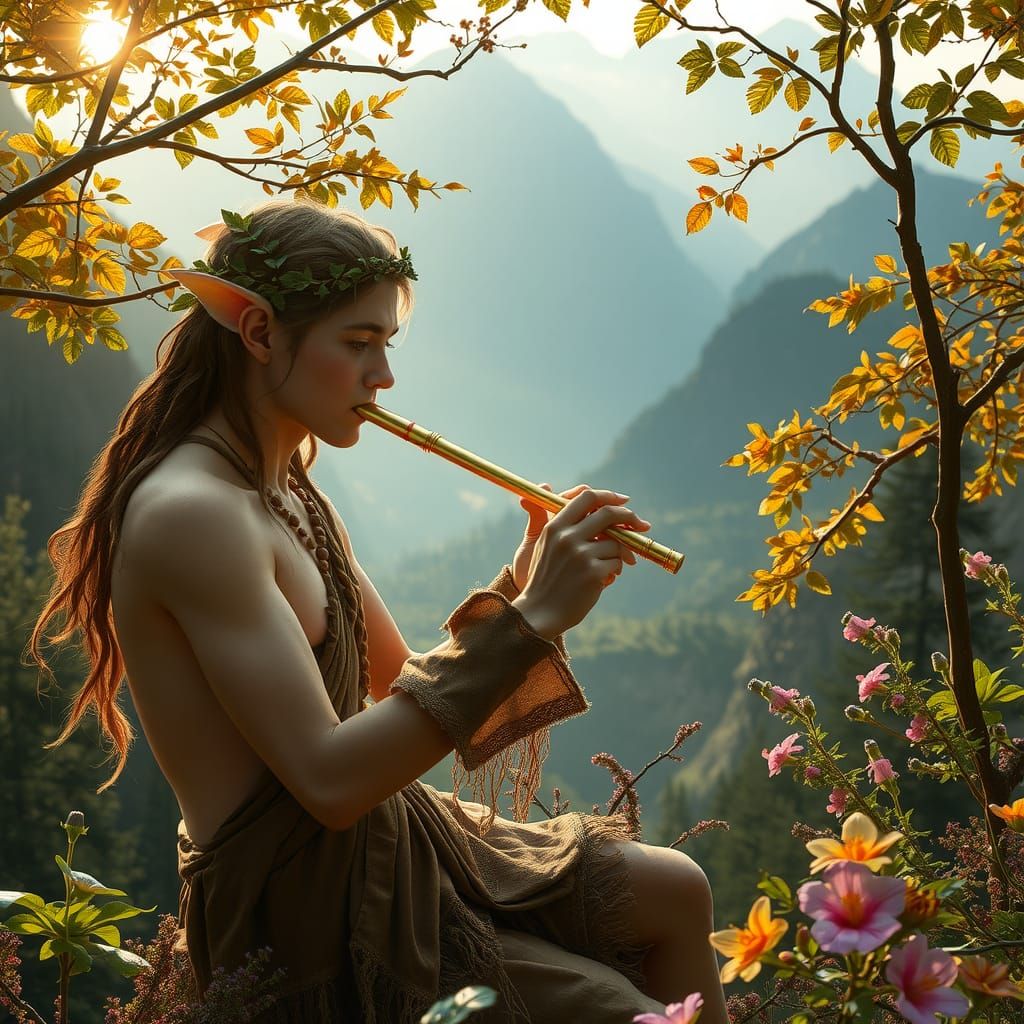 Faun's Enchanting Flute Song in Forest