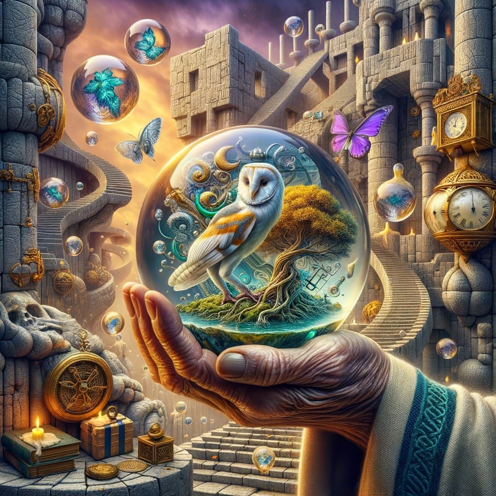 Alchemist's Orb: Hyperrealistic Ancient City Dreamscape