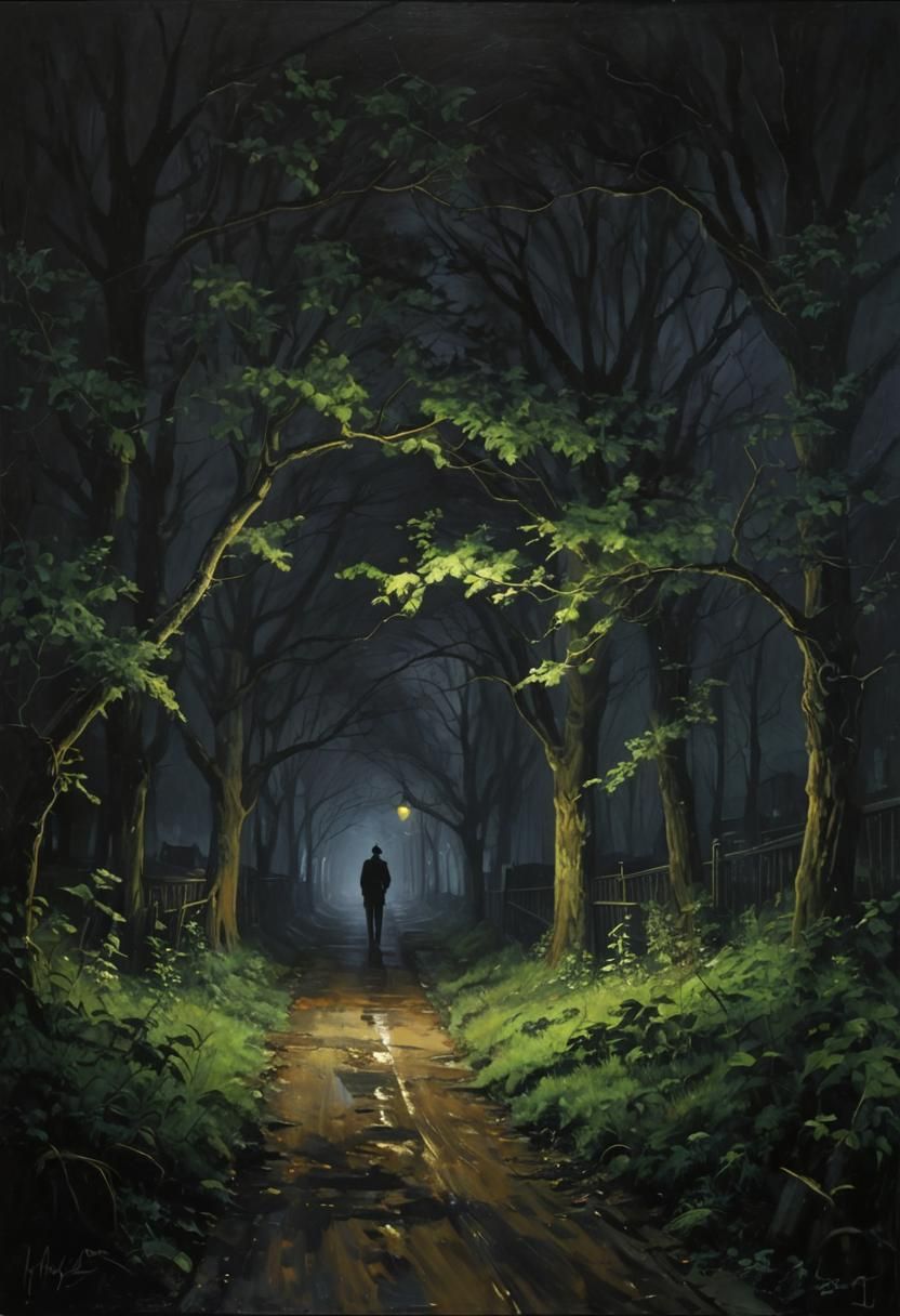 Noir Night Painting of Secrets and Danger