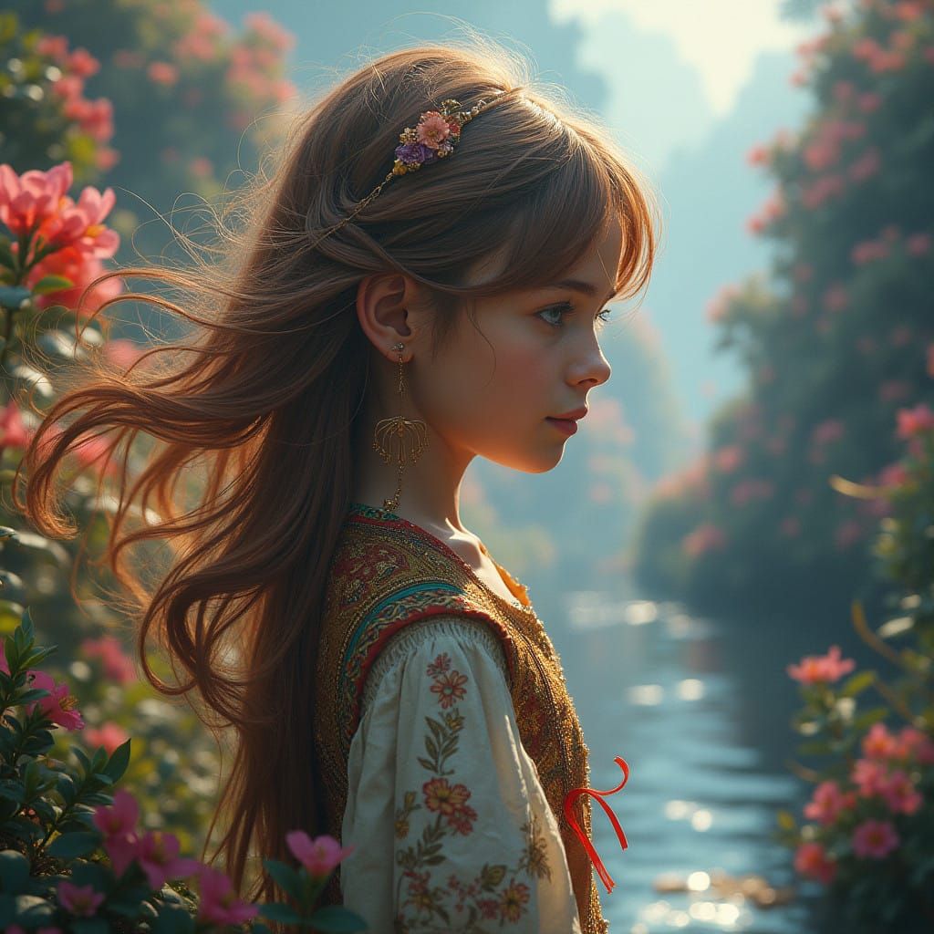Girl Between Worlds: Dreamlike Matte Painting in 8K