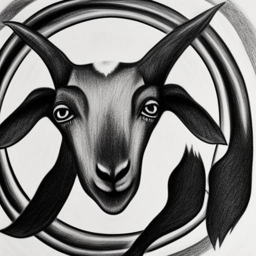 Goat in Circle Logo: Black and White Cartoon