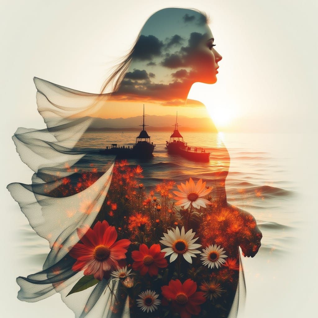 Double Exposure Silhouette with Castle and Sunset