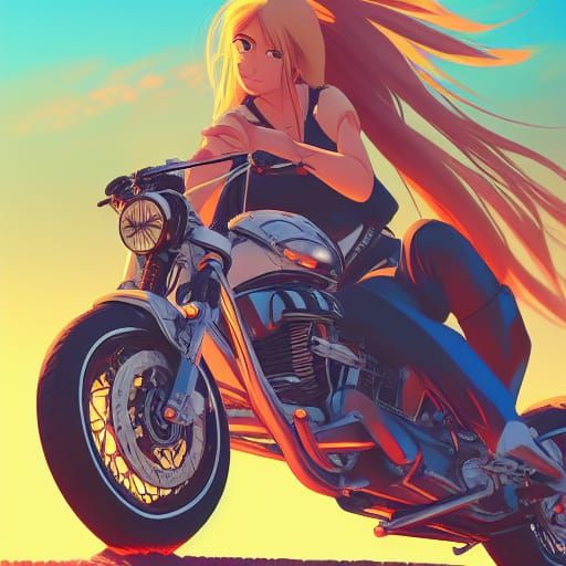 Latina Biker Woman in Anime Key Visual Style