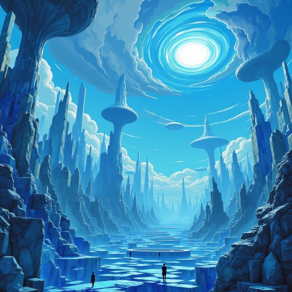 Surreal Azure Dreamscape with Floating Islands