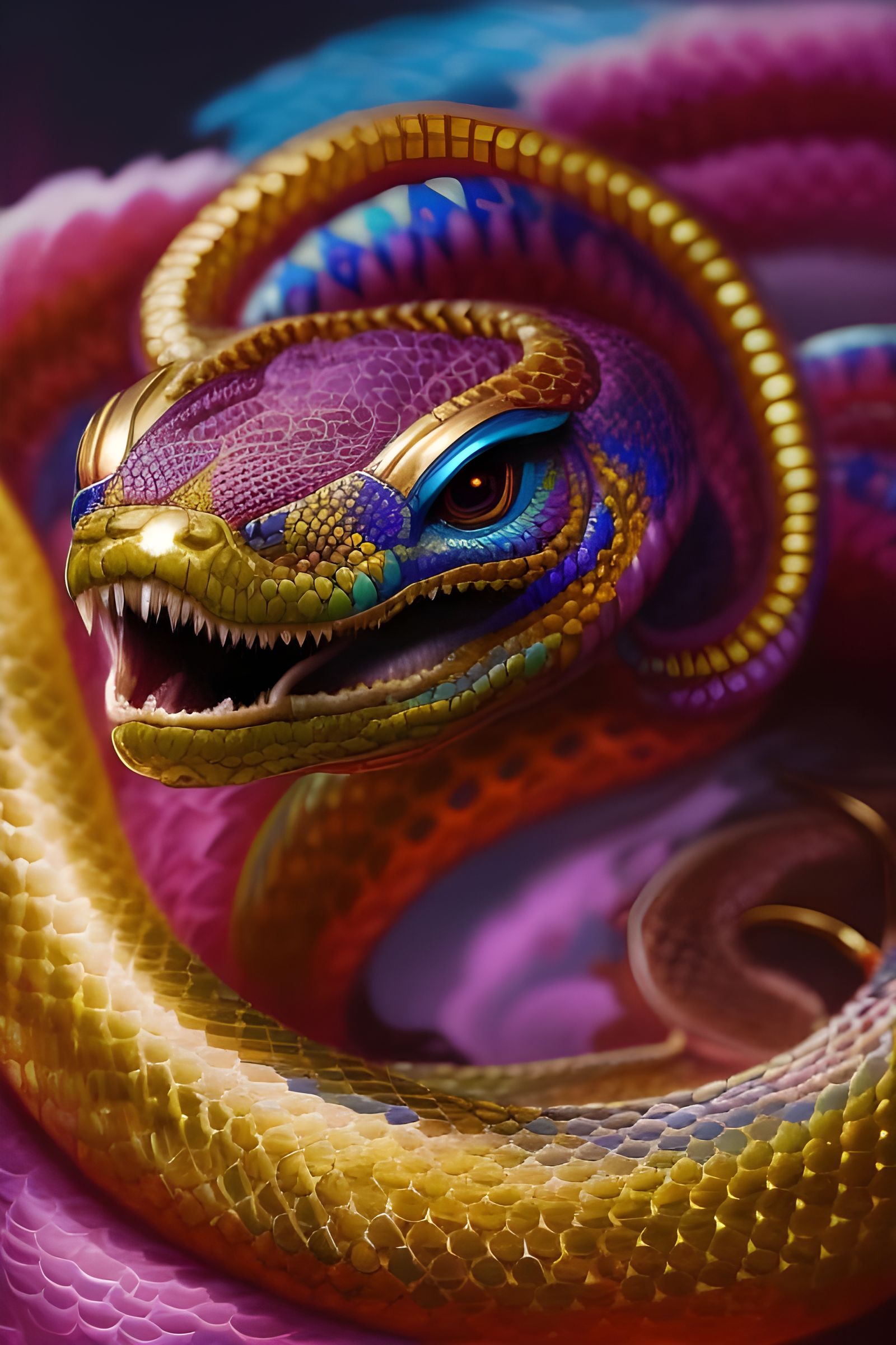 Anthropomorphic Cobra Portrait in Maximalist Style