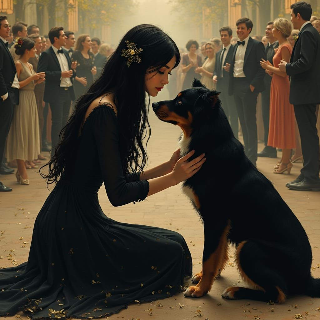 Ethereal Moment of Connection in Art Nouveau Style