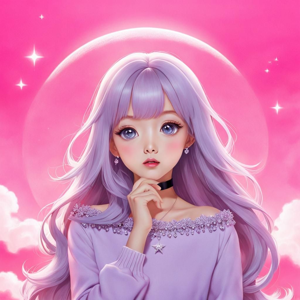 Ethereal Girl in Cloudy Night Sky