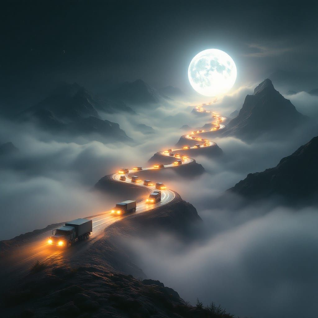 Ethereal Procession Ascends to the Glowing Moon