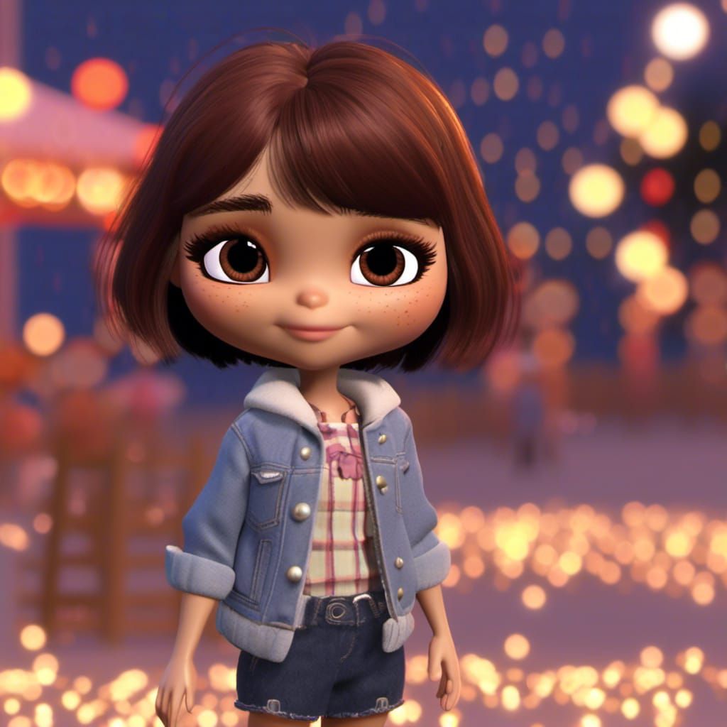 Chibi Anime Character at Beach Party in 3D