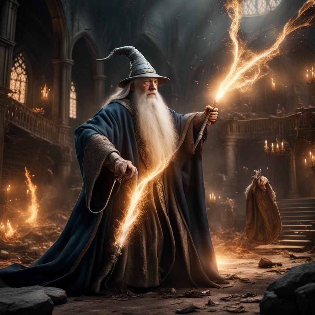 Epic Wizard Battle: Detailed Matte Painting in 8k