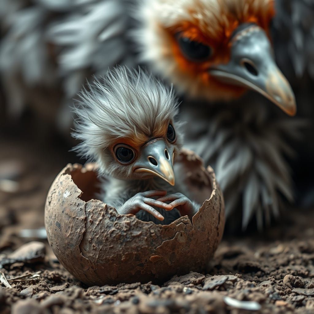Baby Dodo Emerge from Eggshell in Vibrant, Hyper-Realistic S...