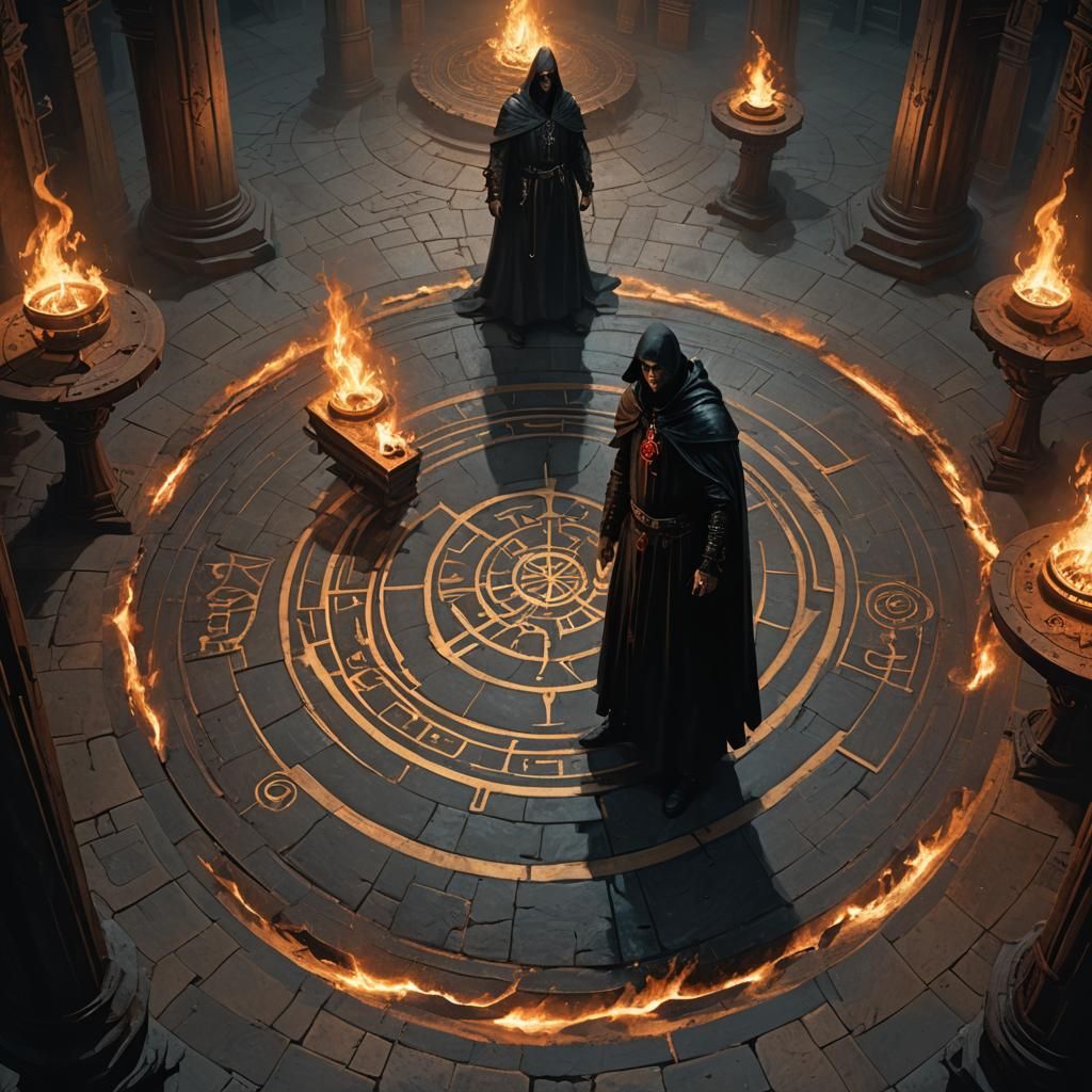 Necromancer in Magic Circle: Dark Fantasy Art