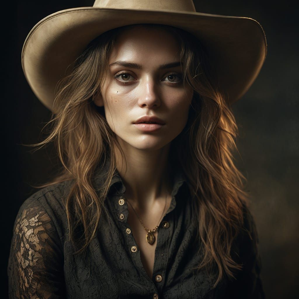 Vintage Cowgirl Wanted Poster in Warm Sepia Tones