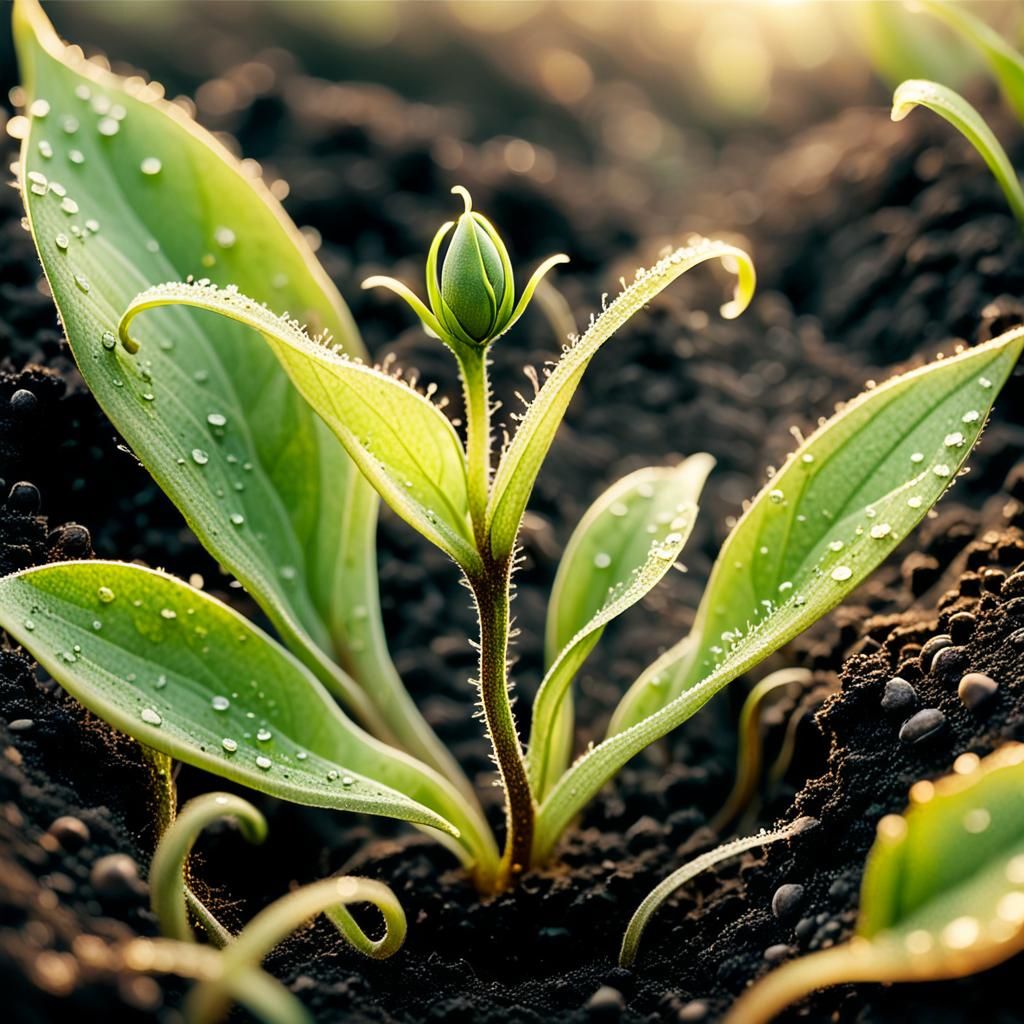Sprouting Seed in Soil: Botanical Watercolor Illustration