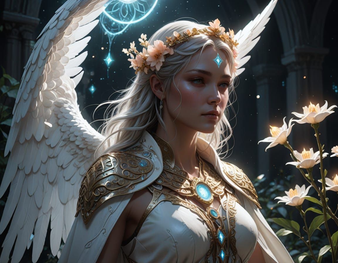 Angel in Nirvana Tending Bioluminescent Plants