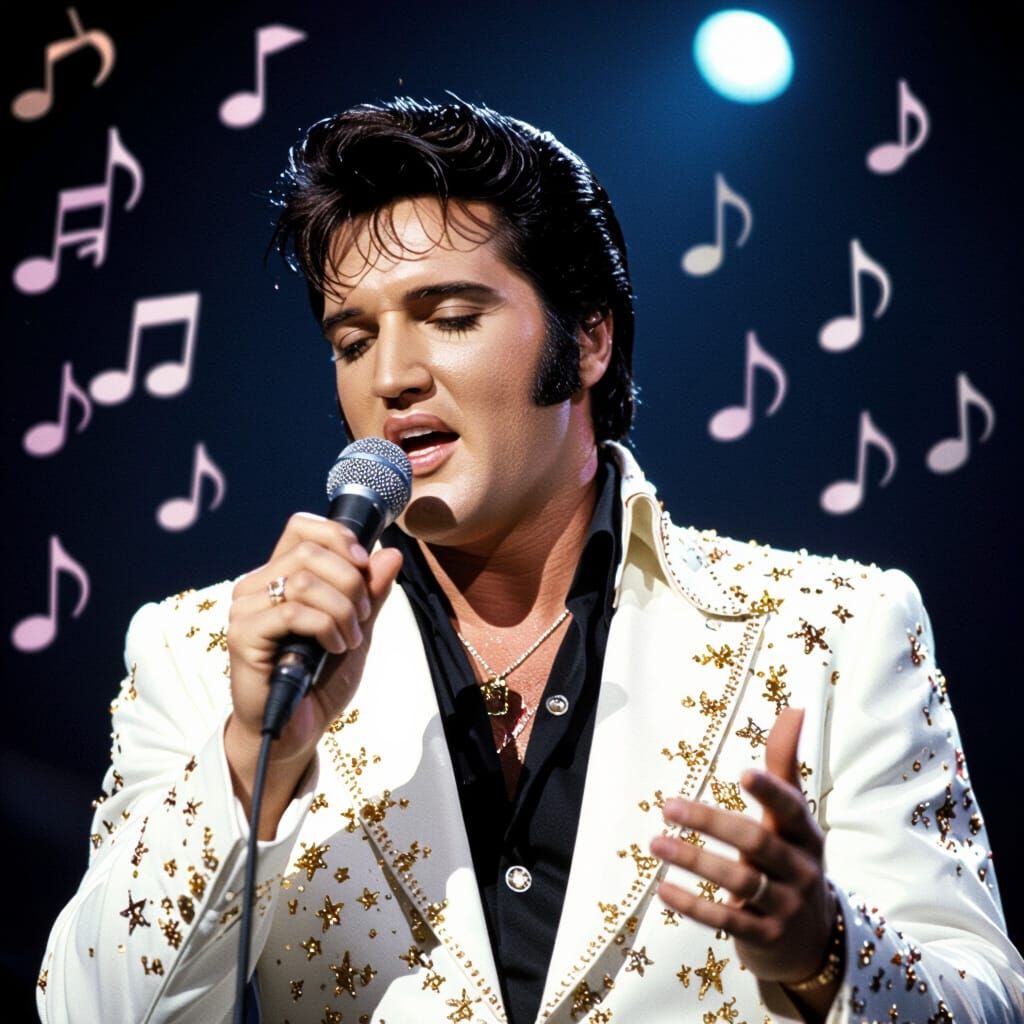 Elvis Presley Performing Magic With Floating Music Notes
