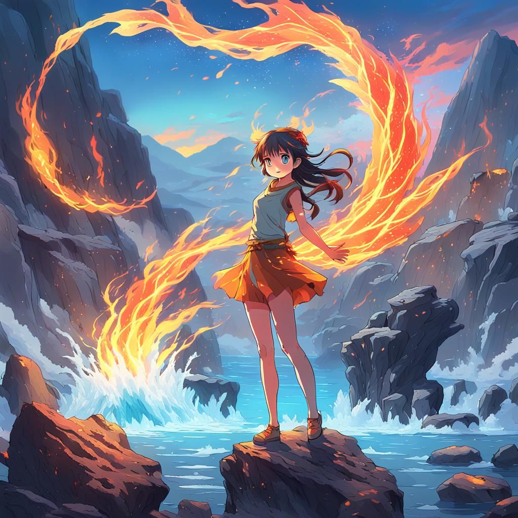 Anime Fairy Surrounded by Elements in Ghibli Style