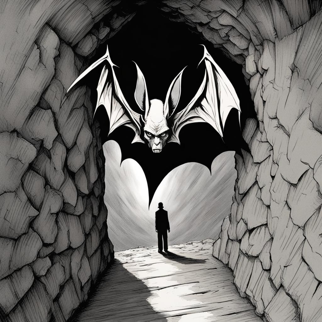 Warlock's Transformation into Bat: Neo-Impressionist Oil Pai...