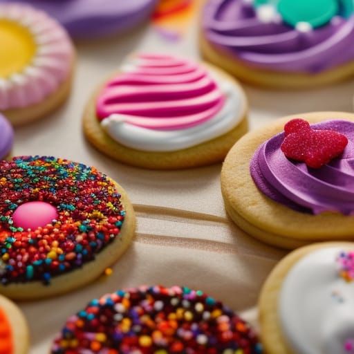 Colorful Sugar Cookies in Hyperrealistic Photo