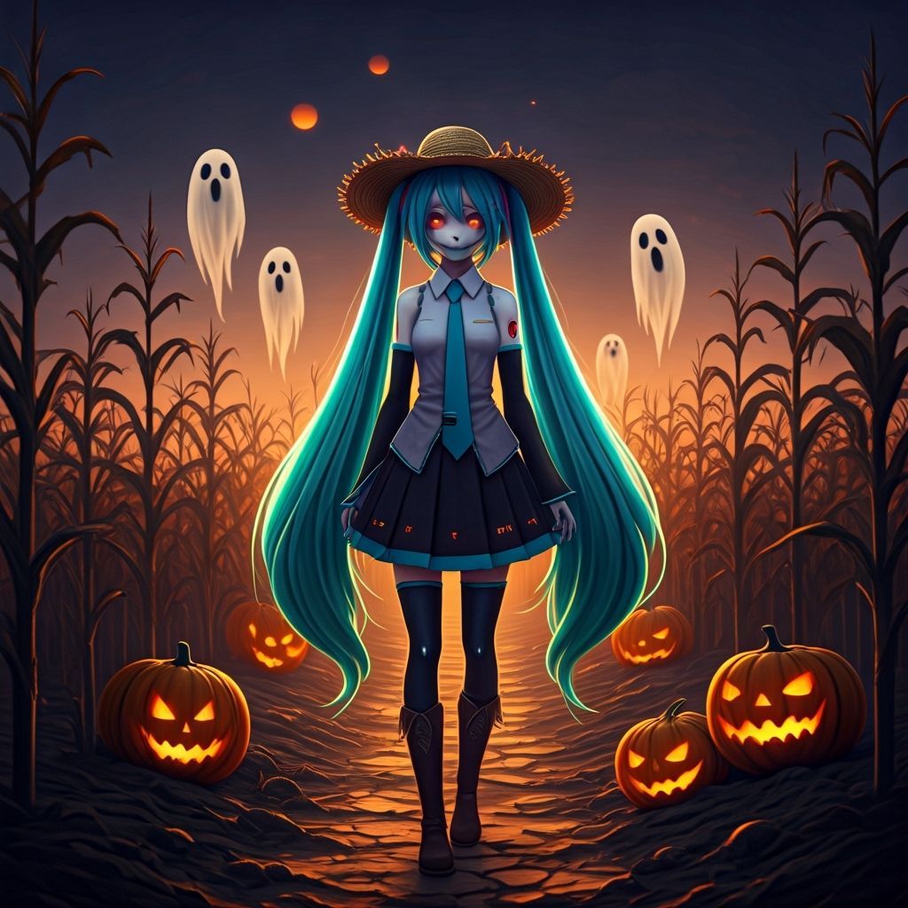 Hatsune Miku as Horror Farmer in Haunted Cornfield