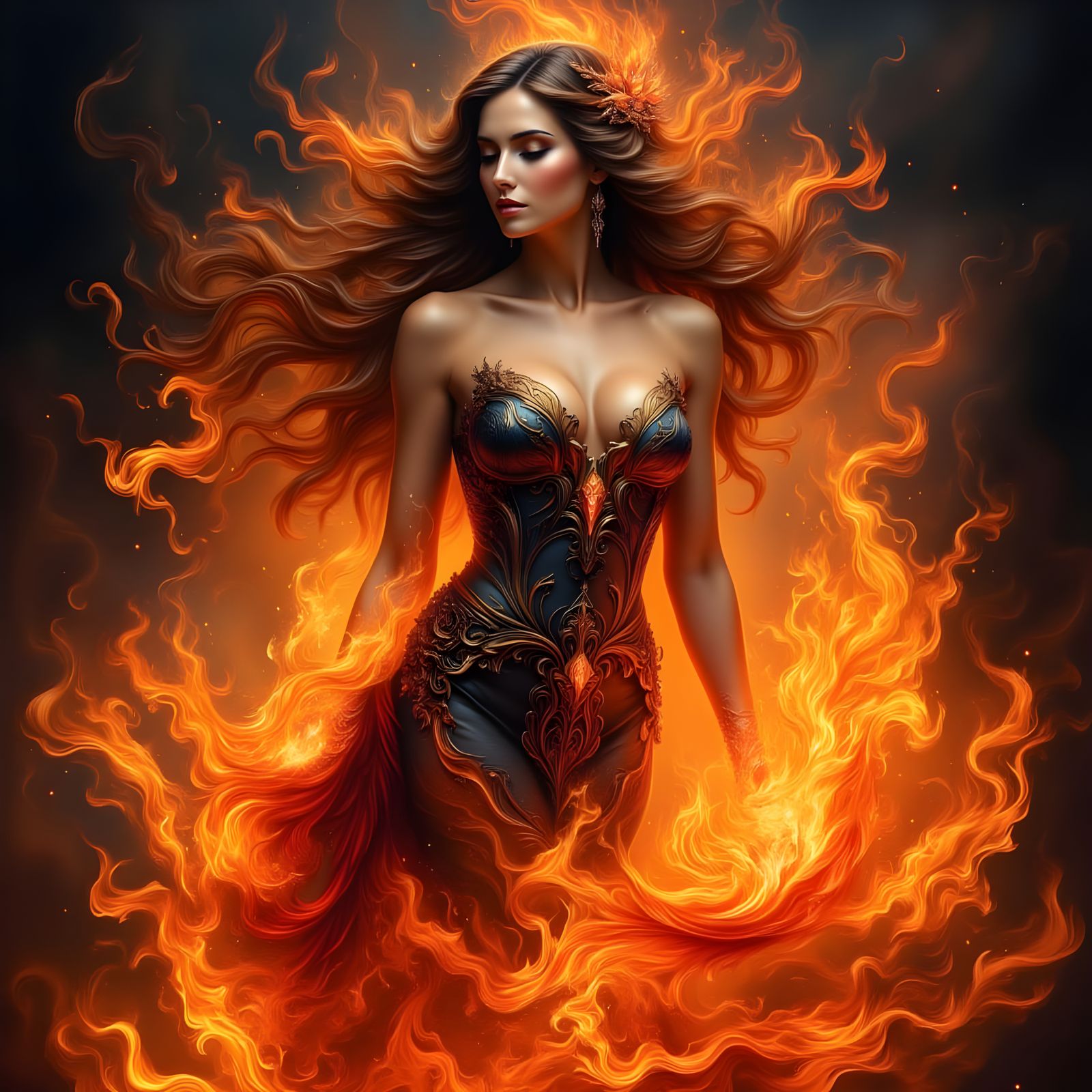 Fiery Woman in a Bohemian Forest Style