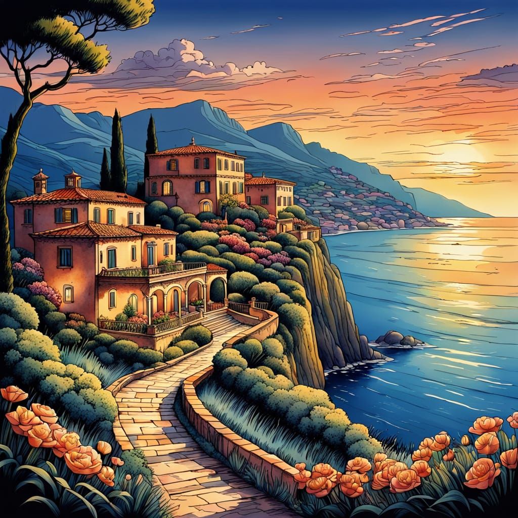 Ancient Italian Villas Shine in Twilight