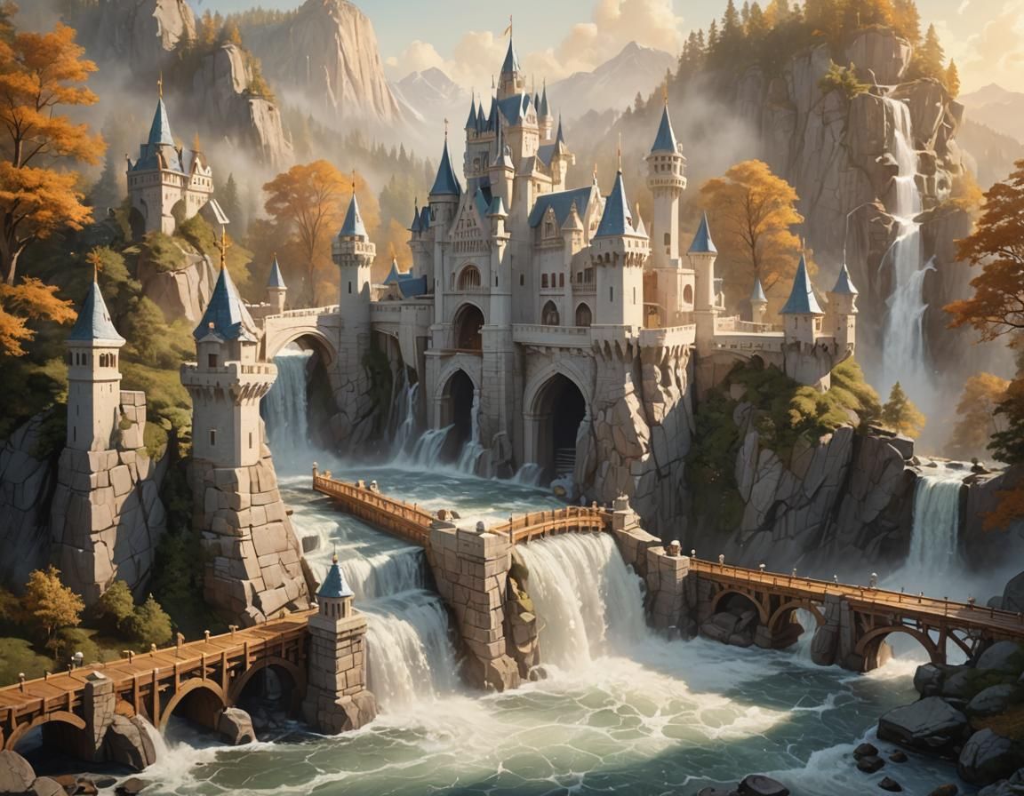 Majestic Chess-Inspired Castle in Golden Light