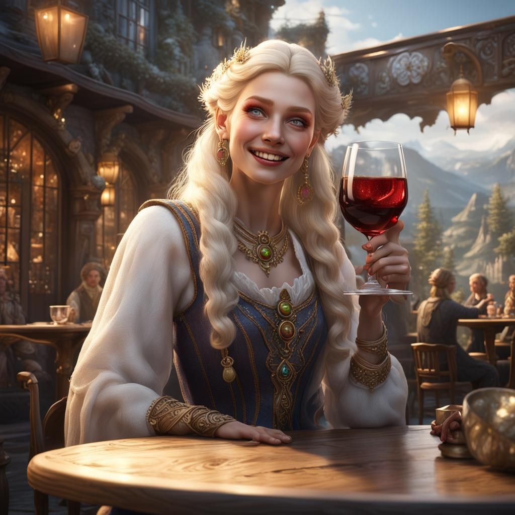 White Witch Enjoying Wine: Fantasy Concept Art