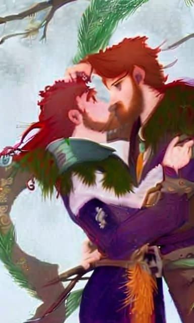 Bard and Hunter, kiss under the mistletoe