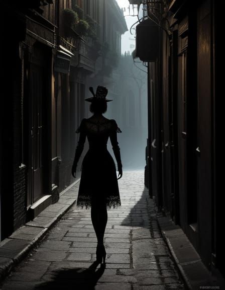 Mysterious Lady Vanishes into Dark City Shadows