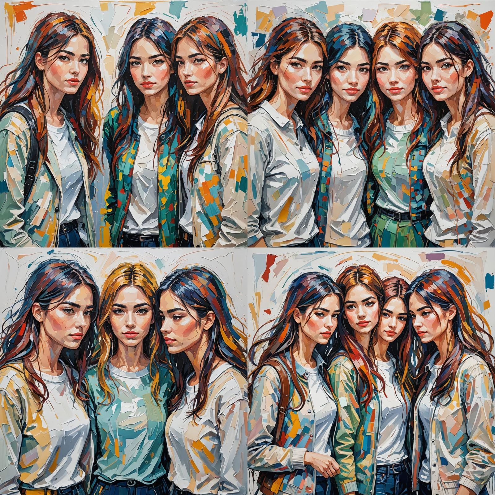 High School Friends in Expressionist Oil Painting