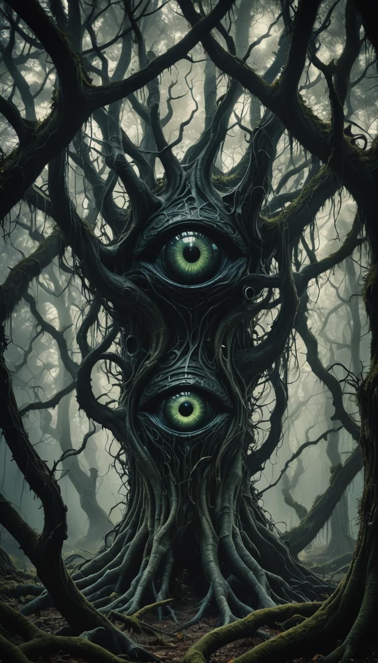 Surreal Dark Creature with Glowing Eye