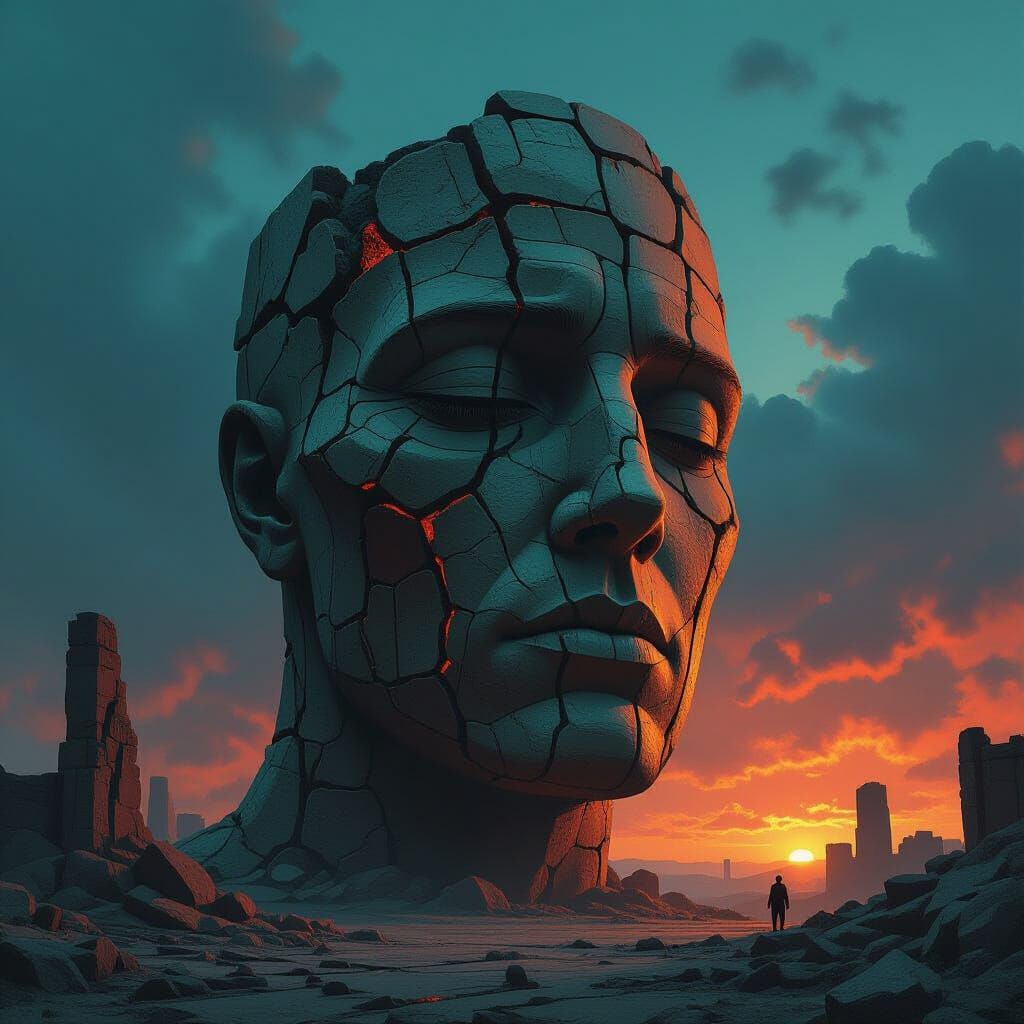 Colossal Petrified Dreamer in Brutalist Style