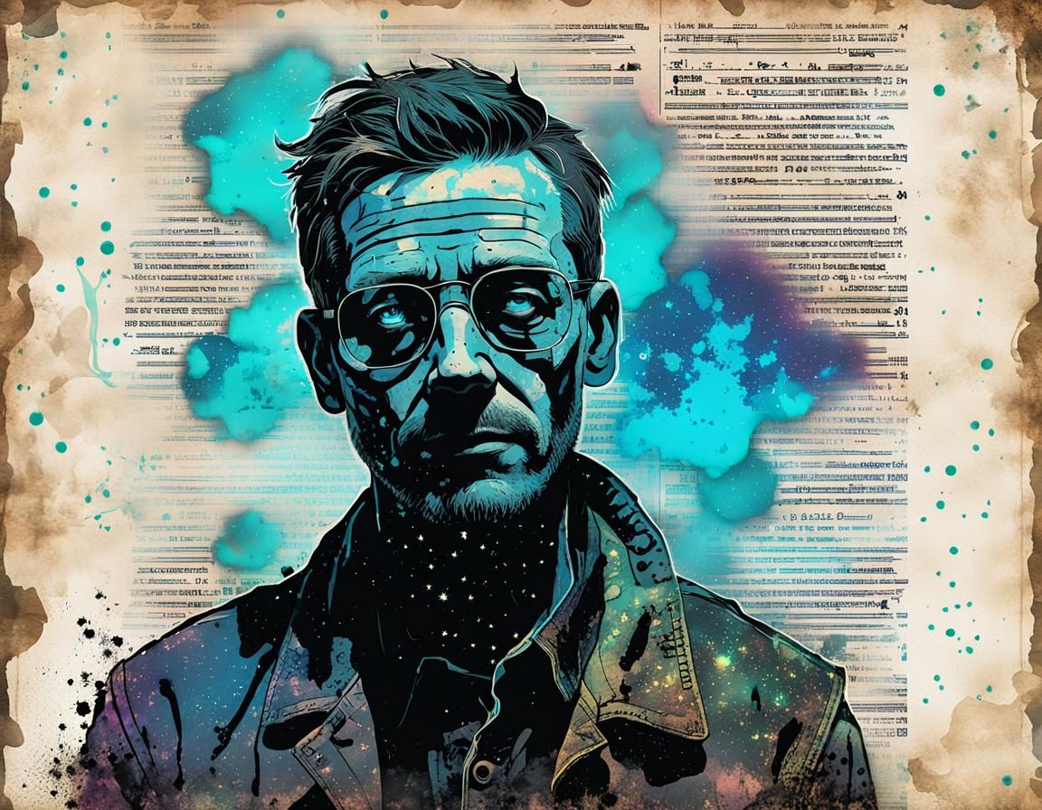 Ethereal Cyberpunk Figure on Distressed Vintage Poster