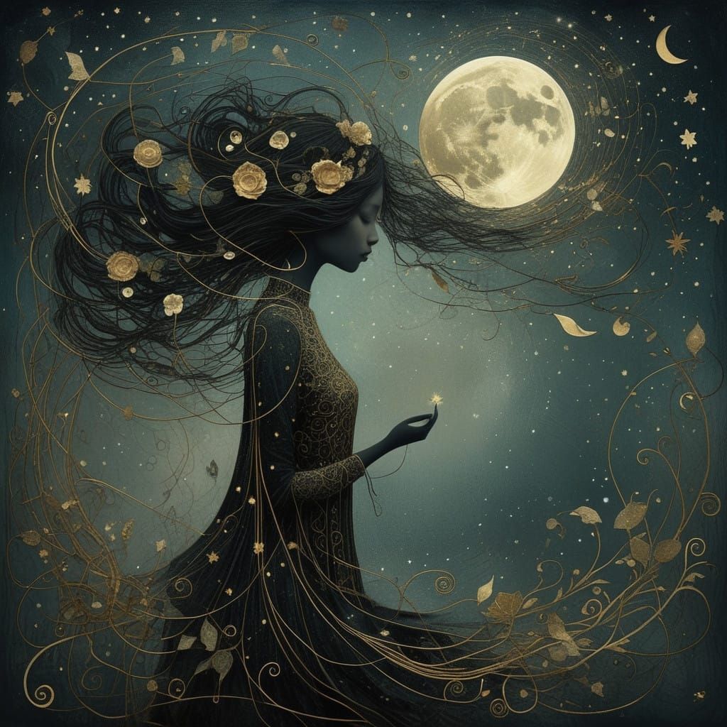 Whispers to the Lunar Goddess in Intricate, Meticulous Style