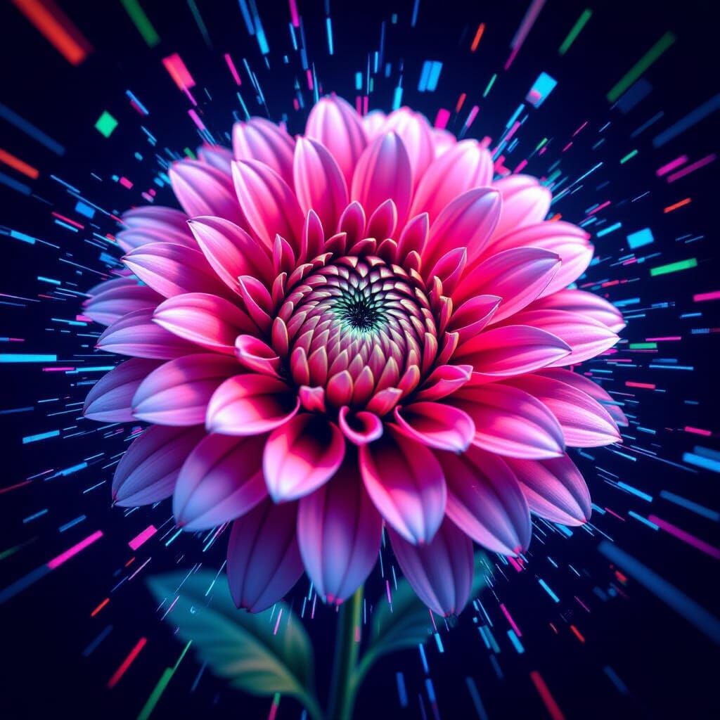Glitching Flower: A Cyberpunk Pixel Shard Portrait