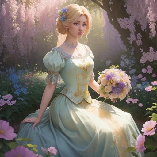 Ballet Fairy Princess in Lush Flower Garden