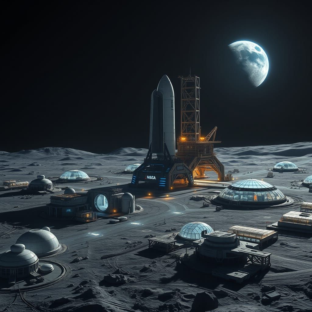Futuristic Lunar Base on the Dark Side of the Moon
