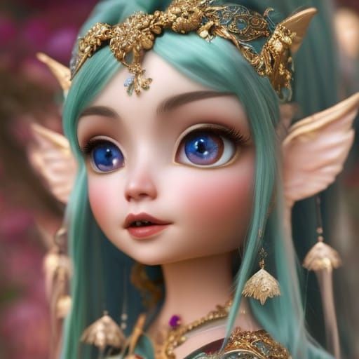 Adorable Elf Fairy in Forest, Digital Art