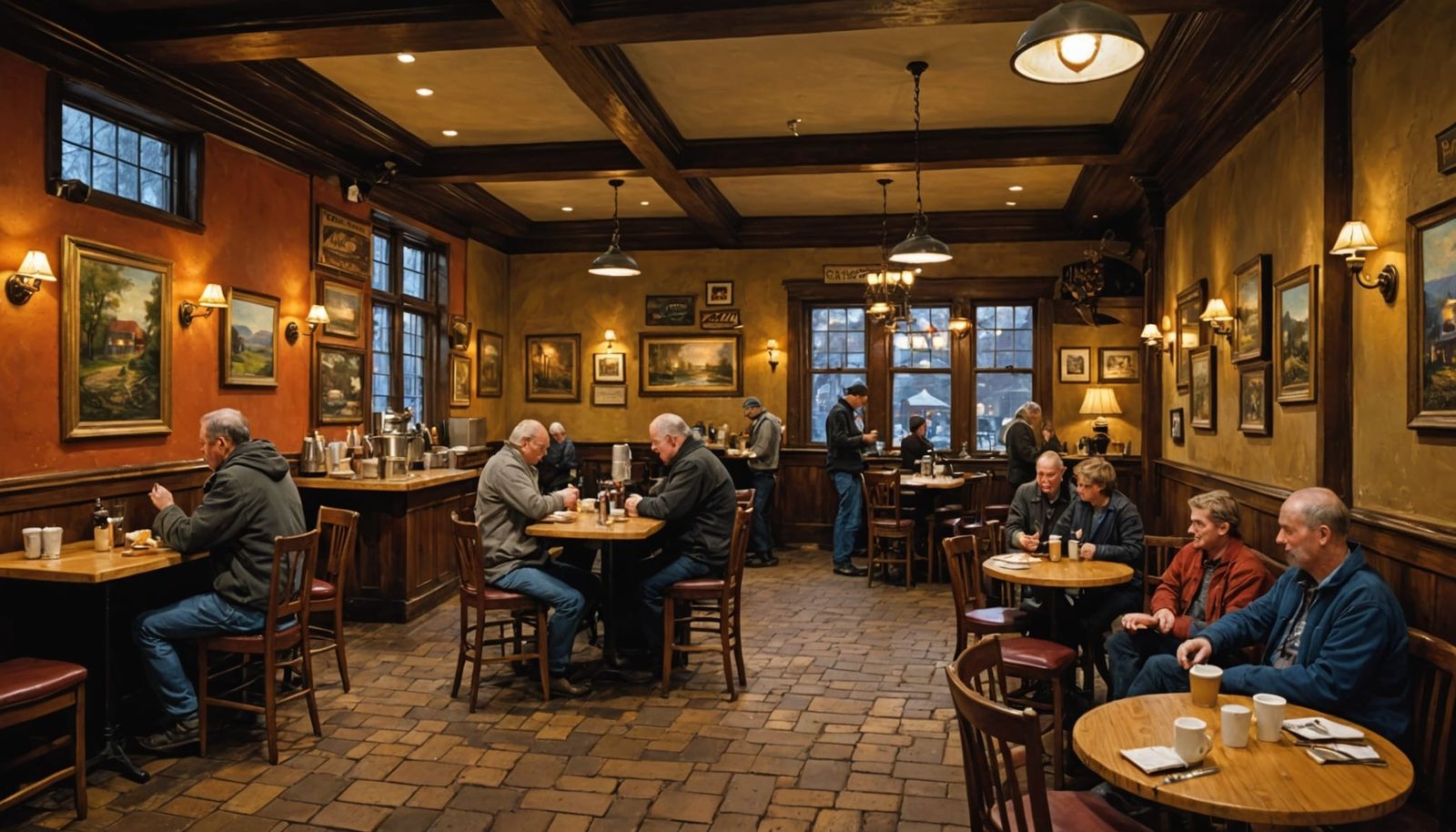Cozy Cafe Scene with Baristas in Impasto Style