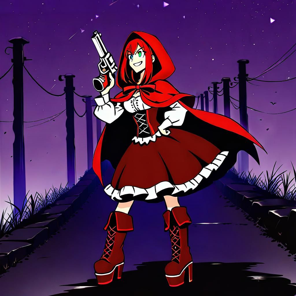 Red Riding Hood with Revolver in Dark Forest