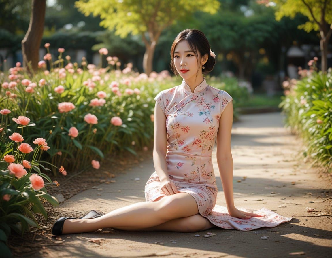 Elegant Young Lady in a Serene Garden Setting