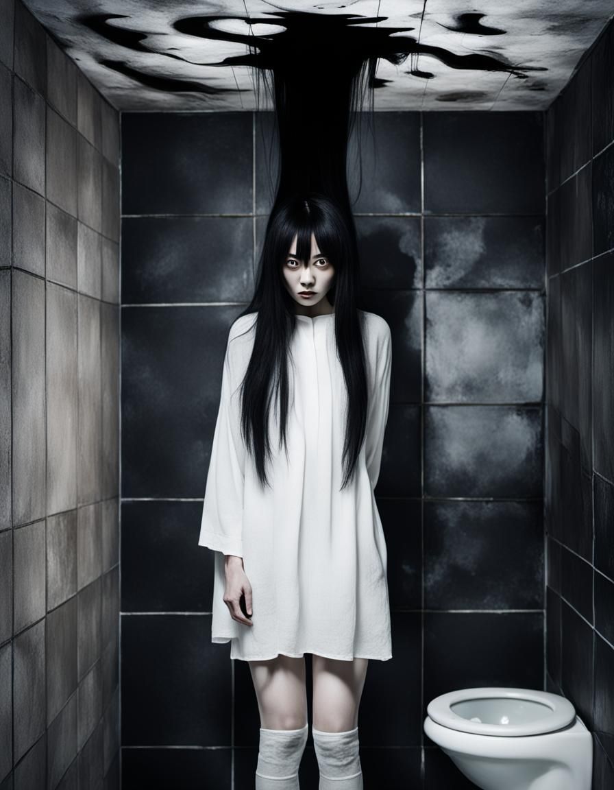 Spooky Ghost Girl in Dark Bathroom